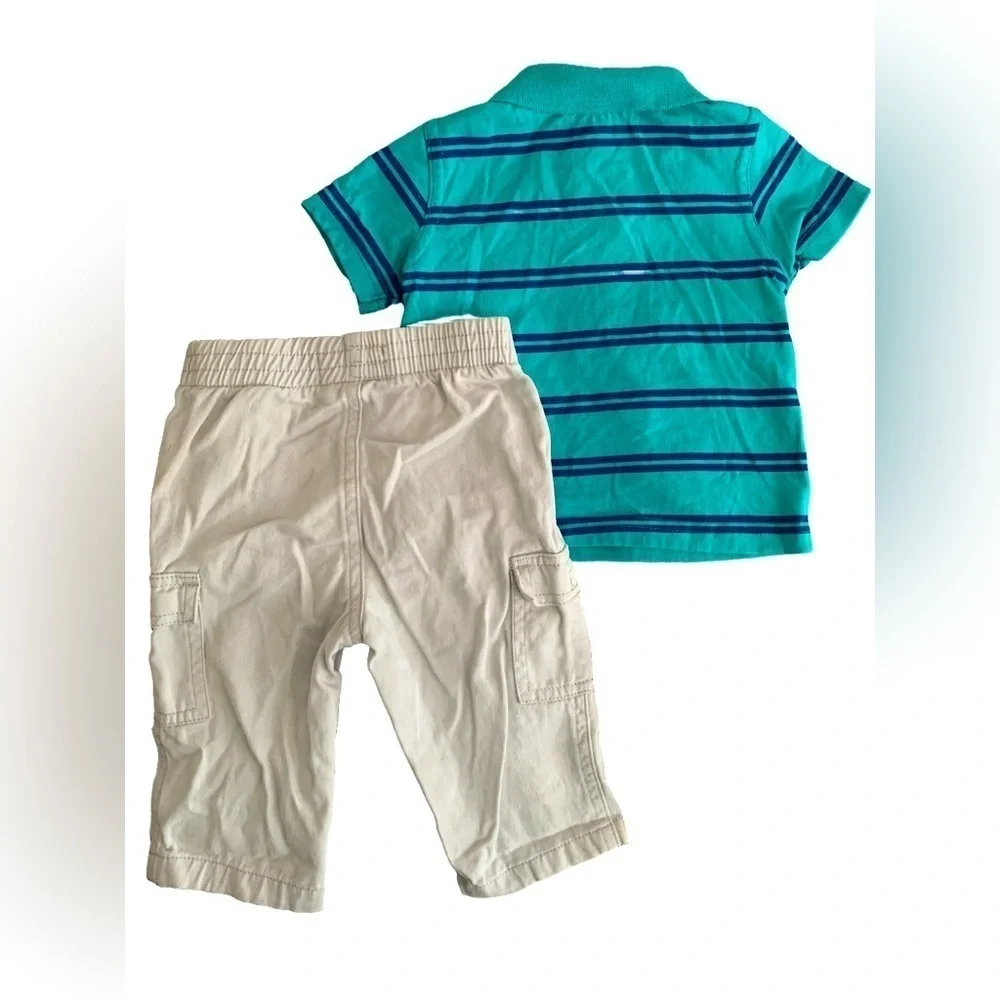 Kids Headquarters Teal Polo and Cream Cargo Pants Striped Motorcycle Set